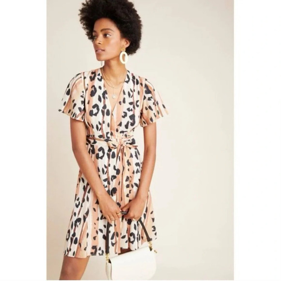 Anthropologie Hutch Blaise Leopard  Print Wrap Dress - Picture 1 of 11